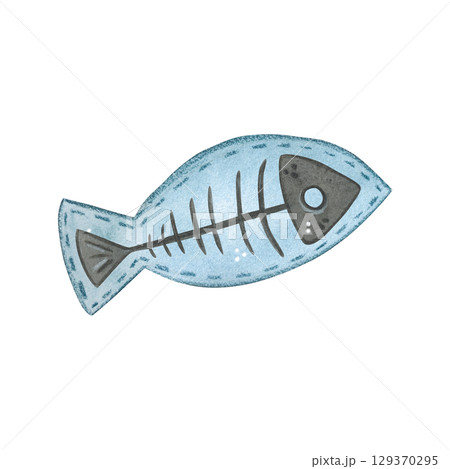 Sewn fish toy for a domestic cat. Watercolor illustration hand drawn, cartoon. Drawing for stickers, cards, menus, cookbooks, recipes, scrapbooking. Cat, pet, toy, play,  Sewn fish toy for a domestic cat. Watercolor illustration hand drawn, cartoon. Drawing for stickers, cards, menus, cookbooks, recipes, scrapbooking. Cat, pet, toy, play,  129370295