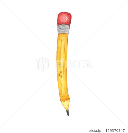 Simple pencil, school tool. Watercolor illustration hand drawn, cartoon. Drawing for stickers, posters, card blanks, scrapbooking, journaling. School, study, knowledge, mathematics, geometry, drawing Simple pencil, school tool. Watercolor illustration hand drawn, cartoon. Drawing for stickers, posters, card blanks, scrapbooking, journaling. School, study, knowledge, mathematics, geometry, drawing 129370347