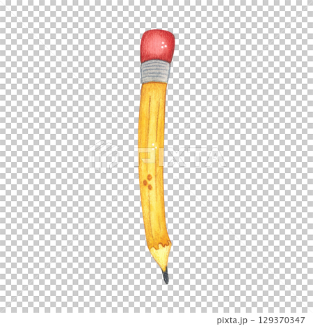 Simple pencil, school tool. Watercolor illustration hand drawn, cartoon. Drawing for stickers, posters, card blanks, scrapbooking, journaling. School, study, knowledge, mathematics, geometry, drawing Simple pencil, school tool. Watercolor illustration hand drawn, cartoon. Drawing for stickers, posters, card blanks, scrapbooking, journaling. School, study, knowledge, mathematics, geometry, drawing 129370347