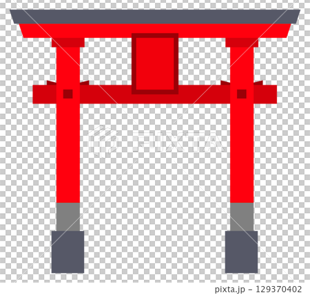 Illustration of a torii gate at a Japanese shrine, which serves as a talisman against evil spirits, at a tourist spot Illustration of a torii gate at a Japanese shrine, which serves as a talisman against evil spirits, at a tourist spot 129370402