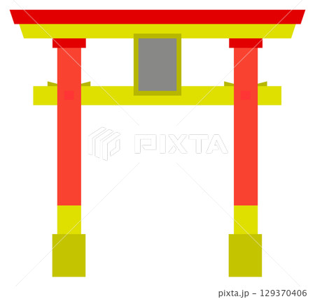 観光地で日本の神社にある魔除けにもなる鳥居イラスト 129370406