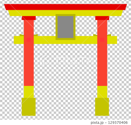 Illustration of a torii gate at a Japanese shrine, which serves as a talisman against evil spirits, at a tourist spot Illustration of a torii gate at a Japanese shrine, which serves as a talisman against evil spirits, at a tourist spot 129370406