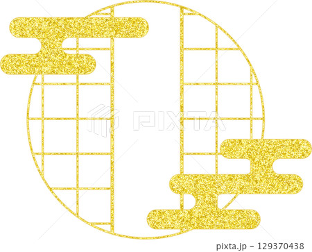 日本風和柄雲付き障子フレーム。金色グリッター。（日本風の窓フレーム） 129370438