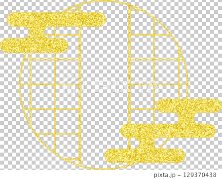 日本風和柄雲付き障子フレーム。金色グリッター。（日本風の窓フレーム） 129370438