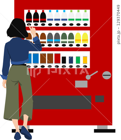 自動販売機で購入する女性のイラスト	 129370449