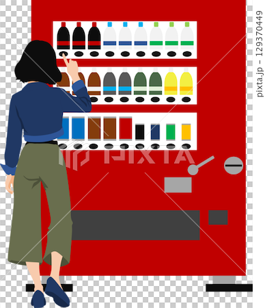自動販売機で購入する女性のイラスト	 129370449