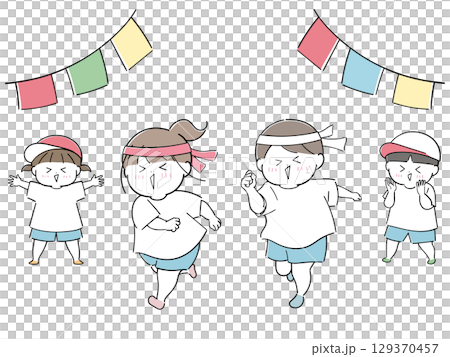Illustration of children running at a sports day 129370457