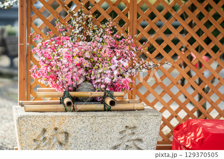 三重県いなべ市 あげきのおひなさん開催中の町中にある桃の手水 三重県いなべ市 あげきのおひなさん開催中の町中にある桃の手水 129370505