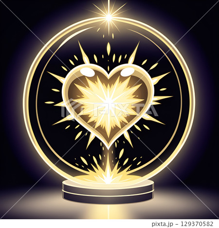 Radiant golden heart emblem glowing with powerful energy, symbolizing love, passion, and vibrant life force 129370582