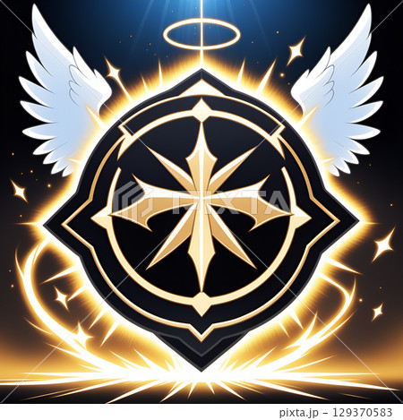 Divine emblem with angelic wings and radiant halo captures celestial power and sacred protection for mystical themes 129370583