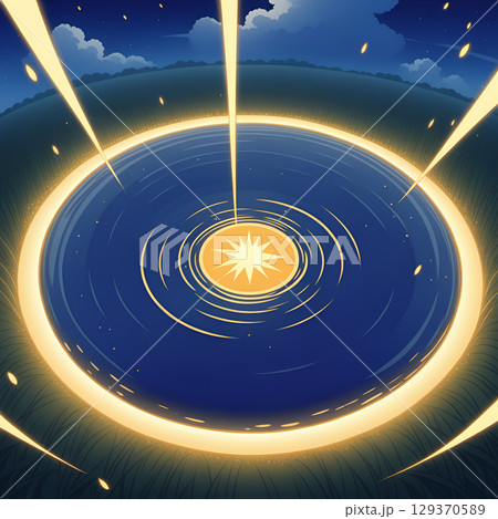 Mysterious glowing vortex opens in starry night sky above tranquil water, promising cosmic wonder and discovery Mysterious glowing vortex opens in starry night sky above tranquil water, promising cosmic wonder and discovery 129370589