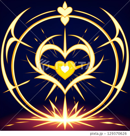 Radiant golden heart emblem bursts with light and energy, symbolizing hope and renewal 129370626