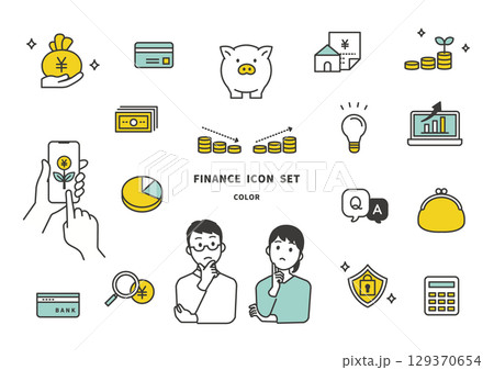 資産運用や家計管理をテーマにした金融アイコンセットのイラスト 資産運用や家計管理をテーマにした金融アイコンセットのイラスト 129370654