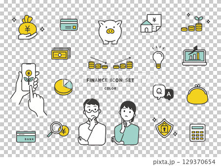 資産運用や家計管理をテーマにした金融アイコンセットのイラスト 資産運用や家計管理をテーマにした金融アイコンセットのイラスト 129370654