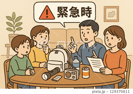 緊急時に備えた家族会議のイラスト 129370811