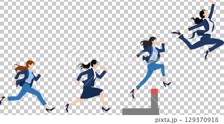Illustration of a businesswoman jumping over a hurdle Illustration of a businesswoman jumping over a hurdle 129370918