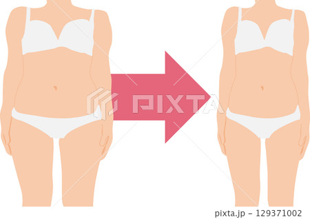 ダイエットする女性のイラスト	 129371002