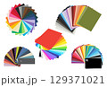 A collection of colourful paper sheets isolated on white background. 129371021