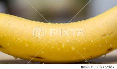 Fresh and vibrant banana with glistening water droplets showcases natural beauty and refreshment for healthy eating Fresh and vibrant banana with glistening water droplets showcases natural beauty and refreshment for healthy eating 129372485