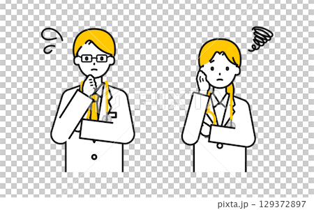 Simple doctor male and female _ troubled Simple doctor male and female _ troubled 129372897