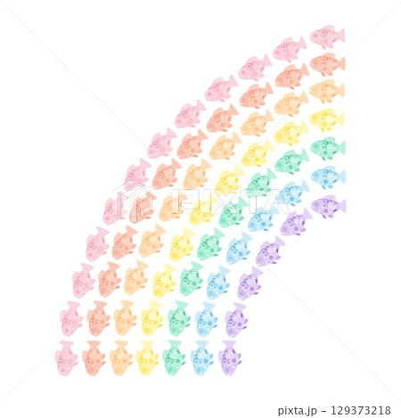パステルカラーの魚が描く90度の虹のイラスト素材 129373218