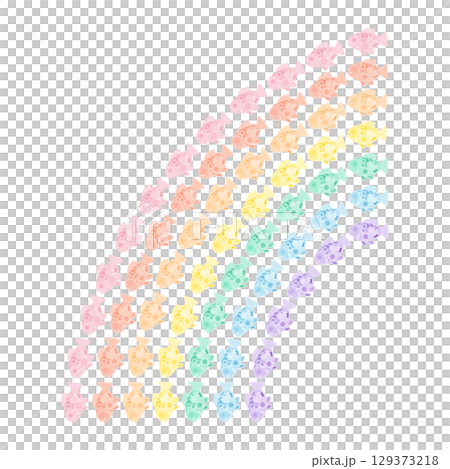 パステルカラーの魚が描く90度の虹のイラスト素材 129373218