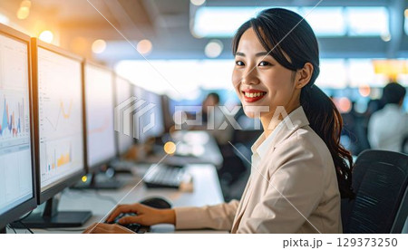パソコンで仕事をする女性社員ポートレート 129373250