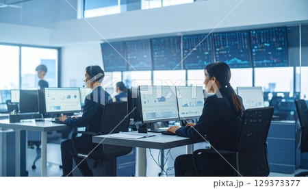 トレーディングルームで働く会社員 トレーディングルームで働く会社員 129373377