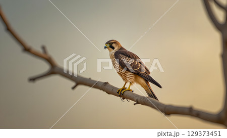 Elegant hawk resting on a branch capturing the essence of wildlife and nature's beauty in detail 129373451