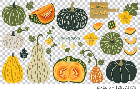 Hand-drawn cute pumpkin material set Hand-drawn cute pumpkin material set 129373779