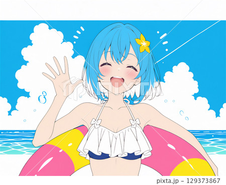 ビーチにいる水着の女の子 129373867