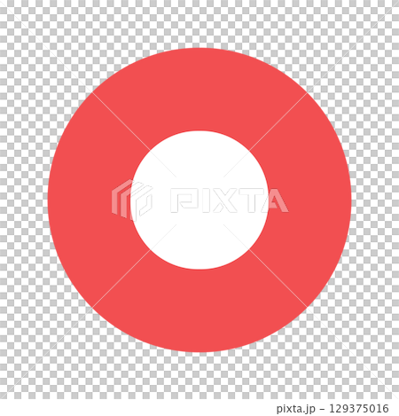 シンプルな録音・録画・撮影ボタンのアイコン - 赤と白い丸のRECマークのミニマルなUI素材 129375016