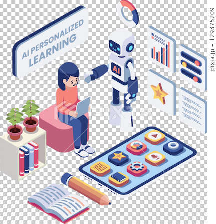 Isometric Robot Assisting Kid with AI Powered Personalized Learning Isometric Robot Assisting Kid with AI Powered Personalized Learning 129375209