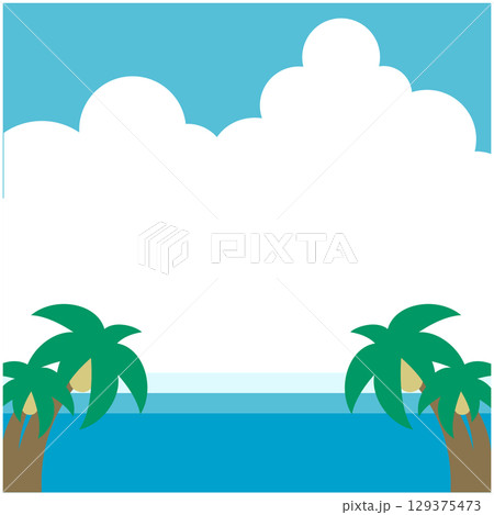 夏の海とヤシの木の背景イラスト 青空と雲のトロピカルデザイン 夏の海とヤシの木の背景イラスト 青空と雲のトロピカルデザイン 129375473