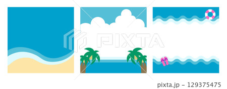 夏の背景イラストセット 海・ビーチ・トロピカルのシンプルでカラフルなデザイン 夏の背景イラストセット 海・ビーチ・トロピカルのシンプルでカラフルなデザイン 129375475