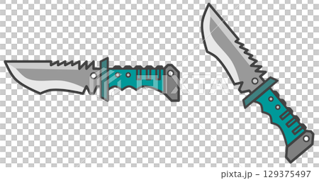 生存烹飪中使用的危險而鋒利的刀的插圖 129375497