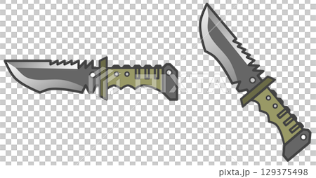 Illustration of a dangerous and sharp knife used in survival cooking 129375498