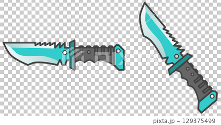 Illustration of a dangerous and sharp knife used in survival cooking 129375499