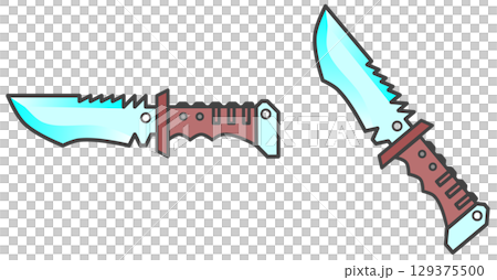 生存烹飪中使用的危險而鋒利的刀的插圖 129375500