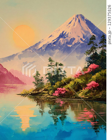 春の富士山　AI画像 129375826