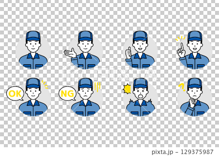 つなぎ作業服の男性のアイコン　セット 129375987