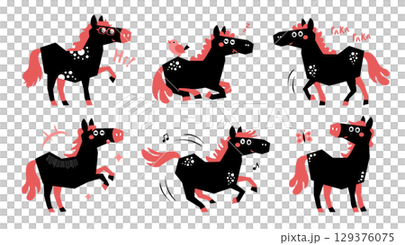 Pop horse character illustration set B Pop horse character illustration set B 129376075