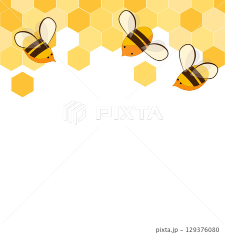 Seamless border pattern with honeycomb and honey bees. Cute beekeeping frame design isolated on white background. Vector illustration Seamless border pattern with honeycomb and honey bees. Cute beekeeping frame design isolated on white background. Vector illustration 129376080