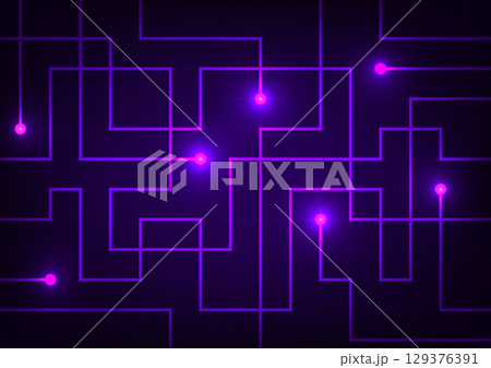 Neon light line tech purple geometry background 129376391