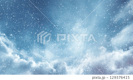 雪がキラキラと舞う冬の空　AI画像 129376415