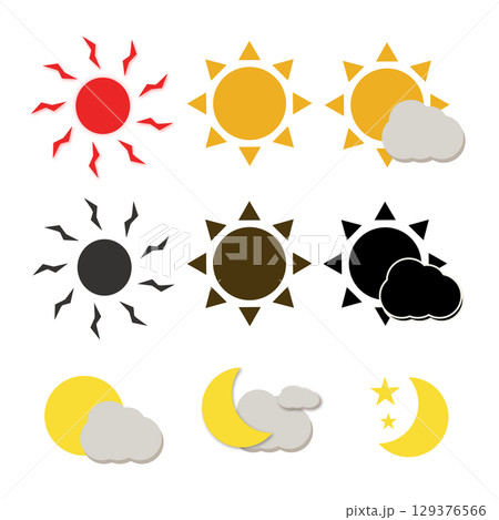 可愛くてシンプルな太陽のイラストセット 129376566
