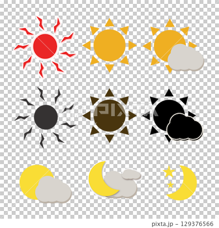 可愛くてシンプルな太陽のイラストセット 129376566