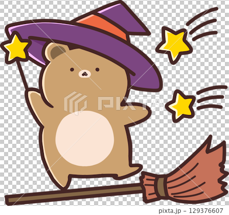 星が降る中、空を飛ぶ魔女っ子クマちゃん 129376607