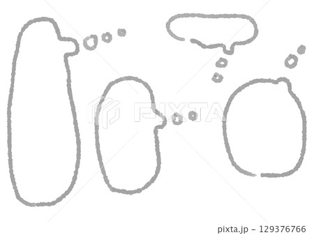 モノクロの手描きの想像する時の吹き出しセット 129376766