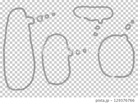 モノクロの手描きの想像する時の吹き出しセット 129376766